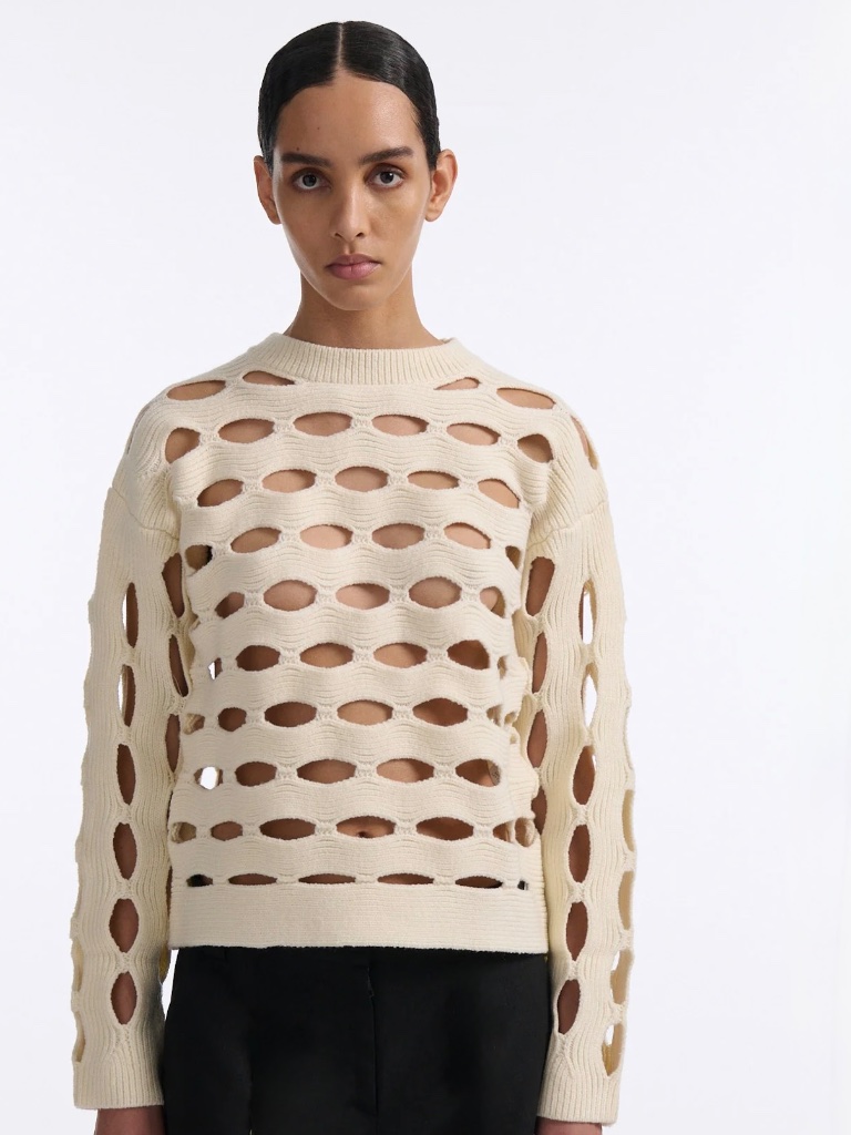 Diotima Galina White Wool Cut-Out Crew Neck Sweater New With Tags Sz L — image 6 of 8